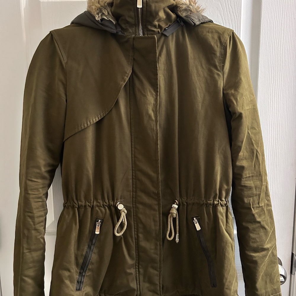 Zara Khaki Utility Jacket with Hood